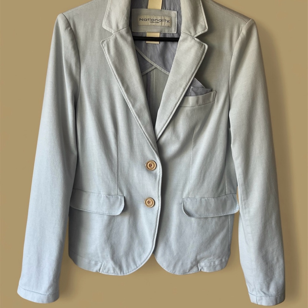 Light Blue Tailored Cotton Blend Blazer